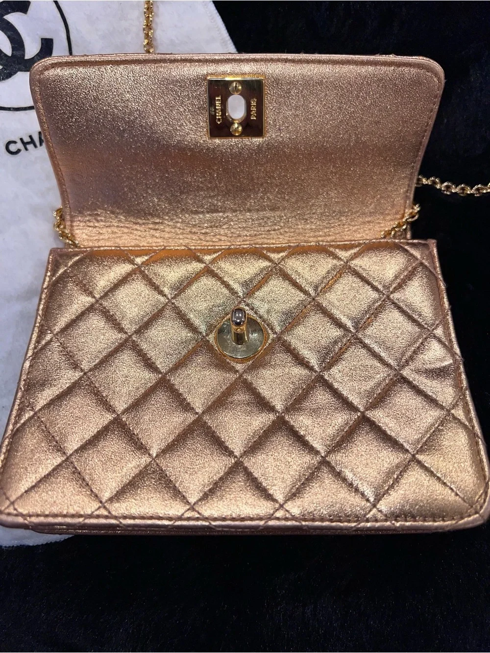 CHANEL Metallic Gold Quilted Mini Shoulder Bag